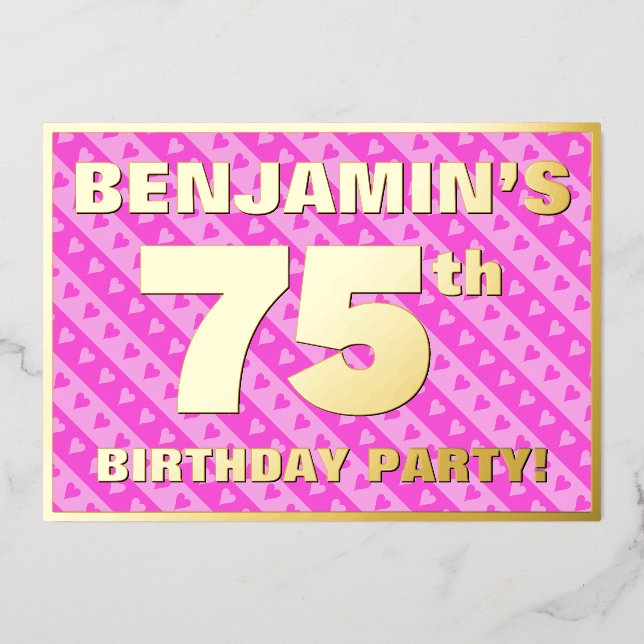 75th Birthday Party — Fun Pink Hearts and Stripes (Front)