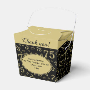 75th Birthday Party Gold/Black Number pattern Favor Box