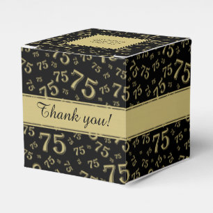 75th Birthday Party Gold/Black Number pattern Favor Box