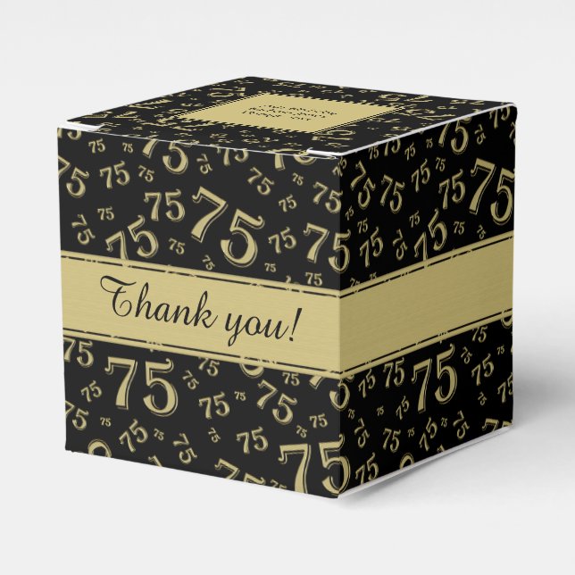 75th Birthday Party Gold/Black Number pattern Favor Box (Front Side)