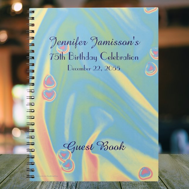 75th Birthday Party Guest Book, Blue with Hearts Notebook (Creator Uploaded)