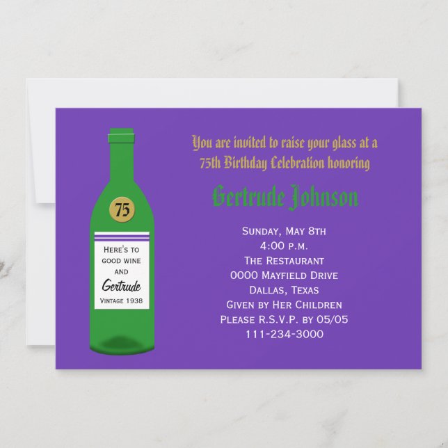 75th Birthday Party Invitation Purple (Front)