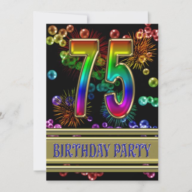 75th Birthday party Invitation with bubbles (Front)