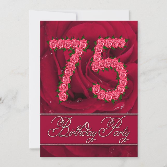 75th birthday party invitation with roses (Front)