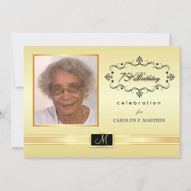 75th Birthday Party Invitations with Photo (Front)