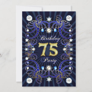 75th birthday party invite with masses of jewels