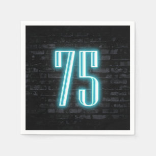 75th Birthday Party Neon Sign on Brick Wall  Napkin