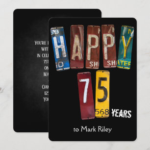 75th birthday party-old license plates invitation