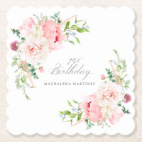 75th Birthday Party Pink Floral Custom Paper