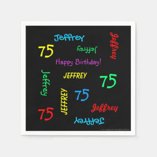 75th Birthday Party Repeating Names Black Paper Napkin