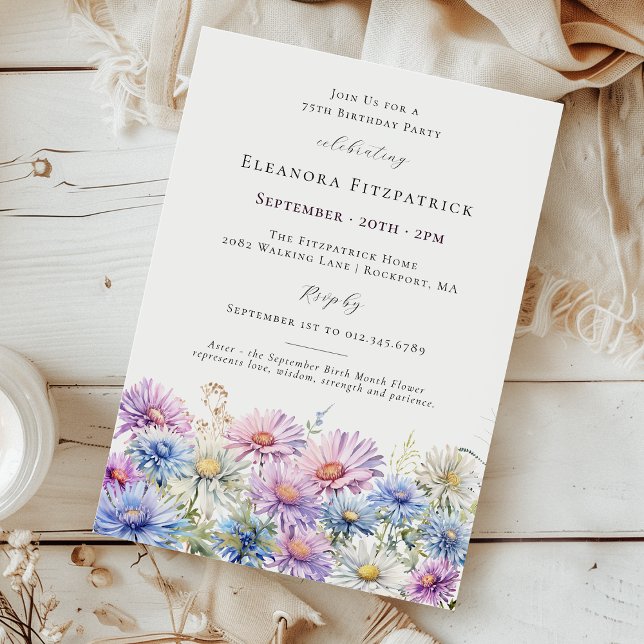 75th Birthday Party September Birth Month Flower  Invitation (Creator Uploaded)