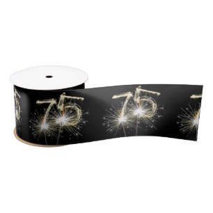 75th Birthday Party Sparklers on Black Satin Ribbon
