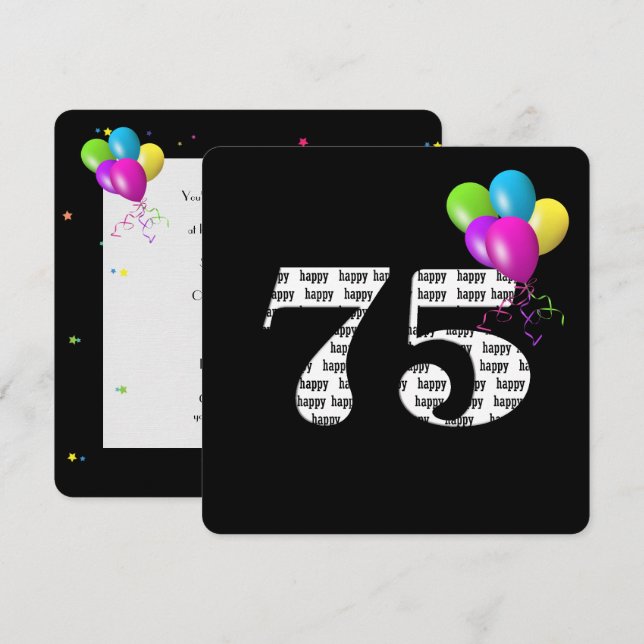 75th Birthday Party with balloon bunch Invitation (Front/Back)