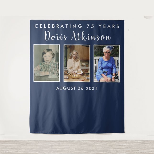 75th birthday photo collage backdrop banner tapestry (Front)