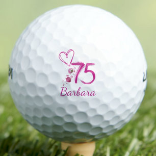 75th Birthday Pink Heart Floral Name Gift for Her Golf Balls