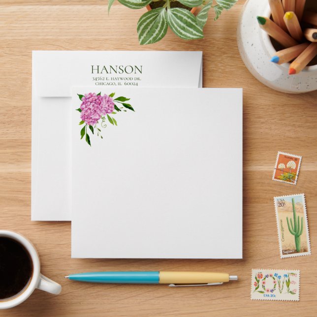 75th Birthday Pink Hydrangea Square Envelope (Desk)