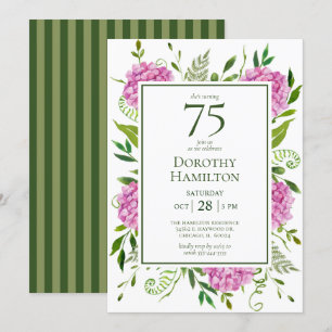 75th Birthday Pink Hydrangeas Invitation