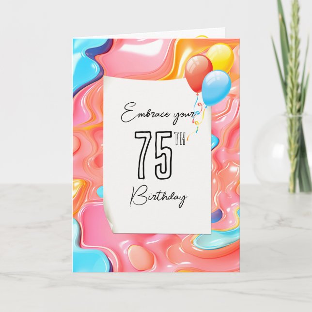 75th Birthday Psychedelic 3D Abstract Card (Front)