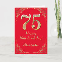 75th Birthday Red and Gold Glitter Frame