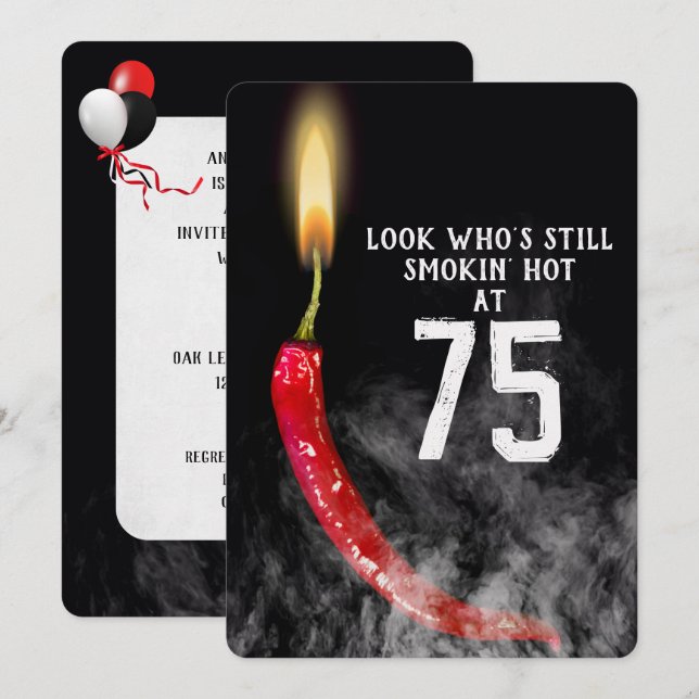 75th Birthday Red Hot Pepper Candle   Invitation (Front/Back)