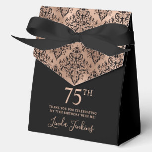 75th Birthday Rose Gold Damask Thank You  Favor Box
