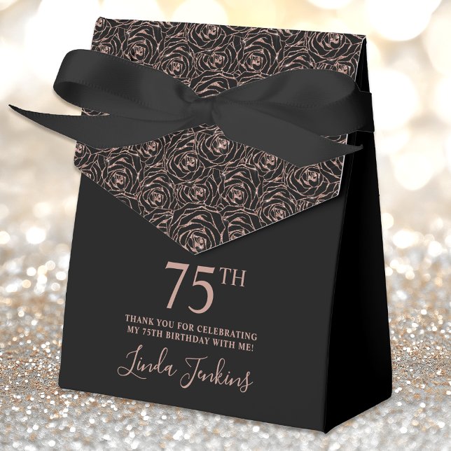75th Birthday Rose Gold Glitter Roses Thank You  Favor Box (Creator Uploaded)