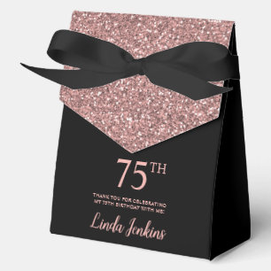 75th Birthday Rose Gold Glitter Thank You Favor Box