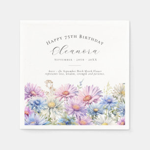 75th Birthday September Birth Flower Custom Napkin