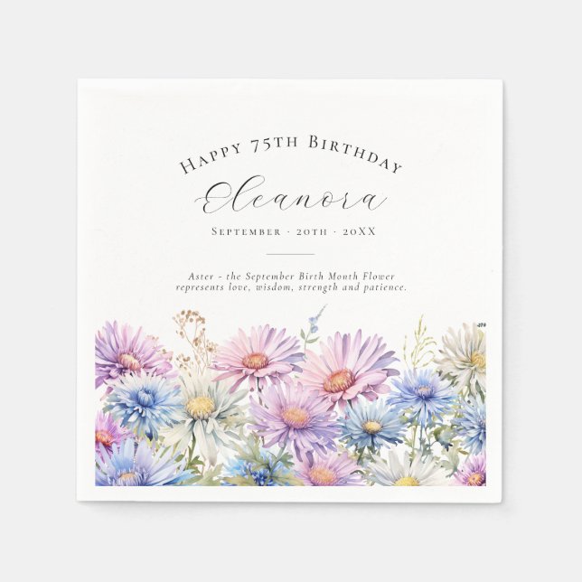 75th Birthday September Birth Flower Custom Napkin (Front)