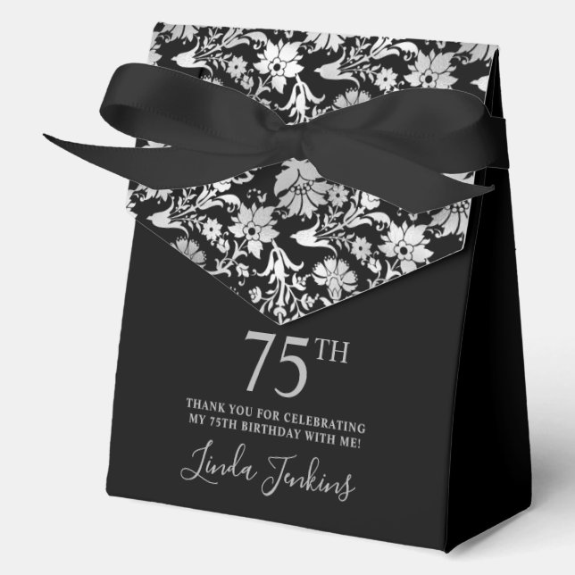 75th Birthday Silver Floral Thank You  Favor Box (Front)