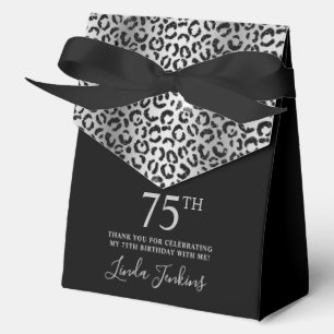 75th Birthday Silver Leopard Print Thank You  Favor Box