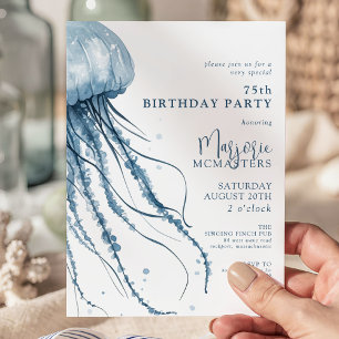75th Birthday Simple Modern Coastal Jellyfish Invitation