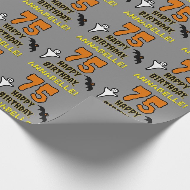 75th Birthday: Spooky Halloween Theme, Custom Name Wrapping Paper (Corner)