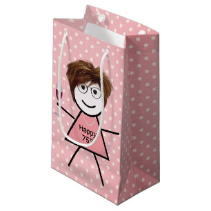 75th Birthday Stick Girl On Polka Dots Small Gift Bag