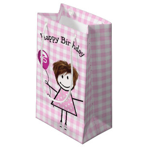 75th Birthday Stick Girl with Pink Balloon Small Gift Bag