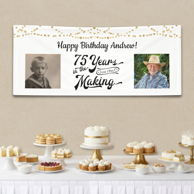 75th Birthday String Lights Retro 2 Photo Banner (Creator Uploaded)
