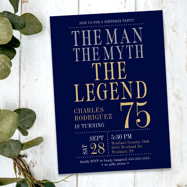 75th Birthday The Man The Myth The Legend  Invitation (Creator Uploaded)