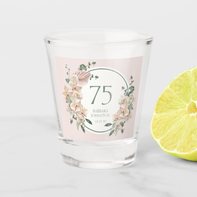 75th Birthday Tropical Floral Shot Glass (Front)