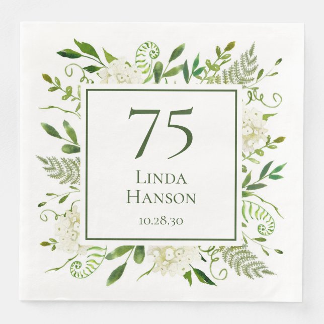 75th Birthday White Hydrangeas Napkin (Front)