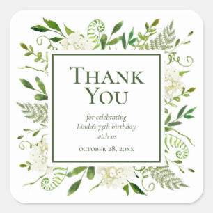 75th Birthday White Hydrangeas Thank You Square Sticker