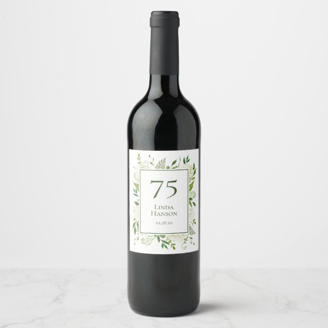 75th Birthday White Hydrangeas Wine Label (Front)