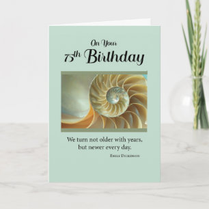 75th Birthday with Spiral Seashell on Green Card