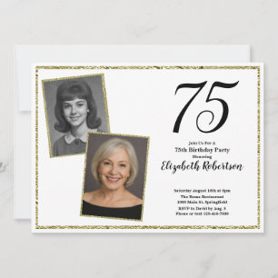 75th Custom Photo White and Gold  Invitation