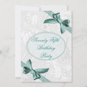 75th Damask and Bows Birthday Party Invitation