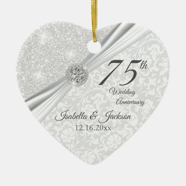 75th Diamond Wedding Anniversary Ceramic Ornament (Front)