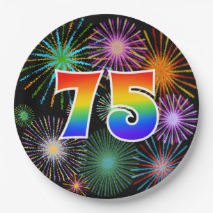 75th Event - Fun, Colorful, Bold, Rainbow 75 Paper Plate