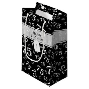 75th Happy Birthday Black/White Number Pattern Small Gift Bag