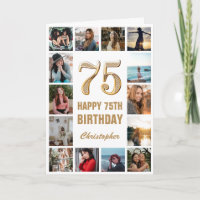 75th Happy Birthday Gold and White Photo Collage