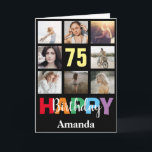 75th Happy Birthday Photo Collage Modern Black Card<br><div class="desc">75th Happy Birthday Photo Collage Modern Black Card with personalized name. For further customization,  please click the "Customize it" button and use our design tool to modify this template.</div>