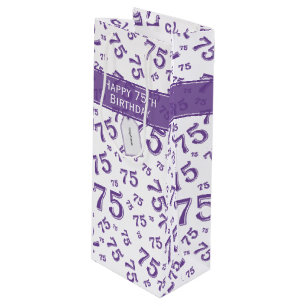 75th Happy Birthday Purple/White Number Pattern Wine Gift Bag
